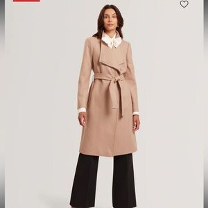 Ted Baker Mid-Length Tan Wrap Belted Coat with Gold Accents